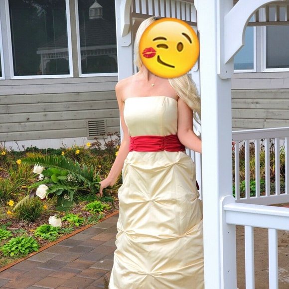 Light Gold red sash formal dress bridal gown - Picture 4 of 5